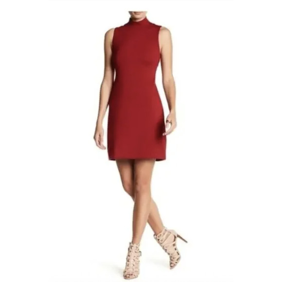 BB Dakota Sheath Dress Womens Small Red Sleeveless Mock Neck Knit Short Zip - Picture 1 of 10